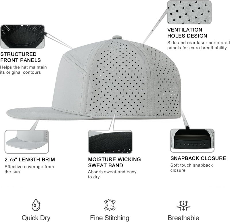 FEINION Men Flat Brim Adjustable Performance Hat Snapback Laser Perforated Baseball Cap - Image 3